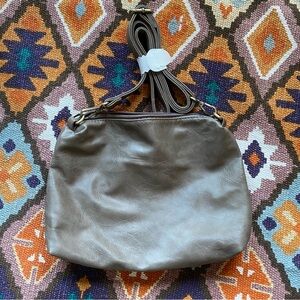 Joy Susan Women's Vegan Leather Gray Boho Style Zip Crossbody Brand New
